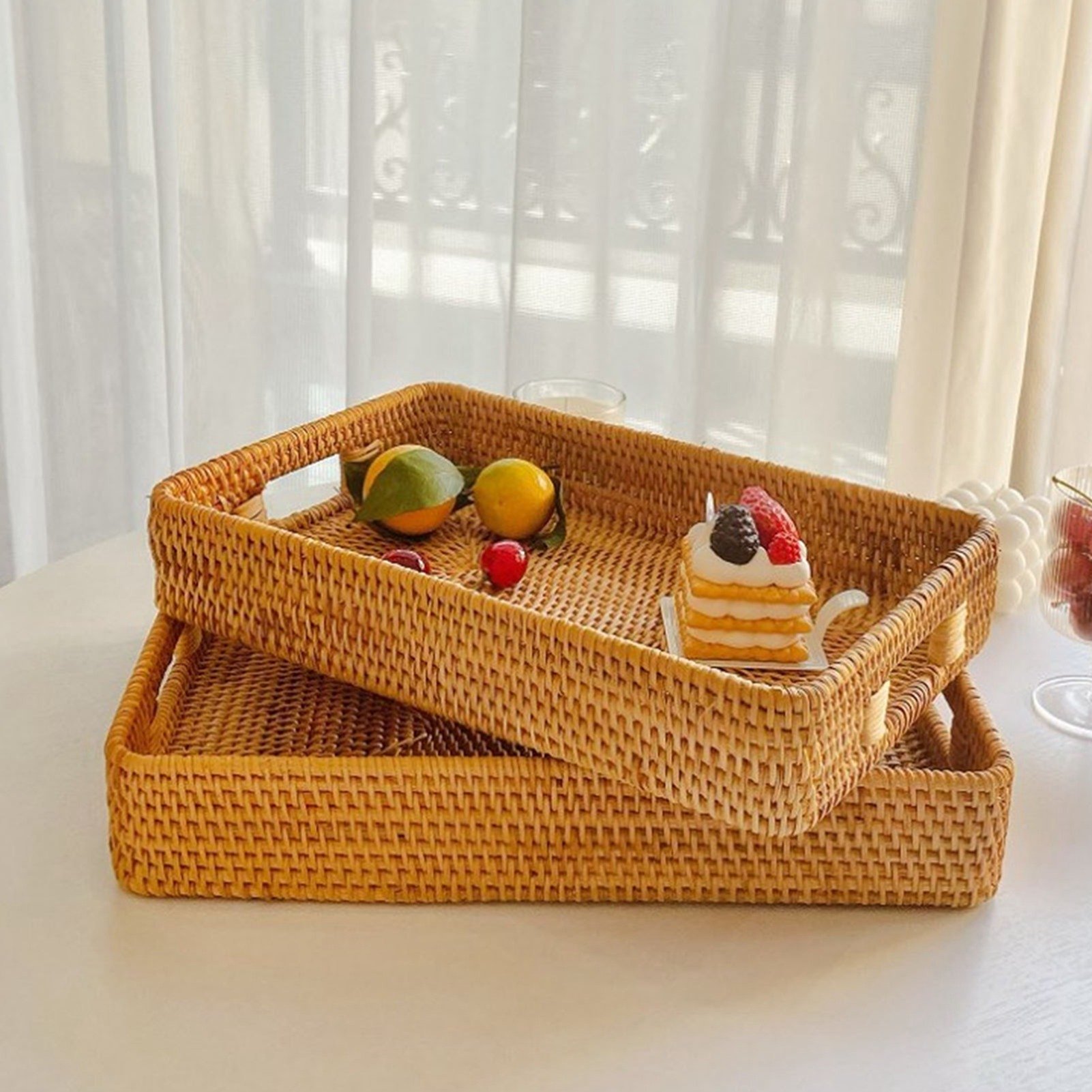 Rattan Tray Handle - Поднос-корзина E5 с ручками, прямоугольный, из