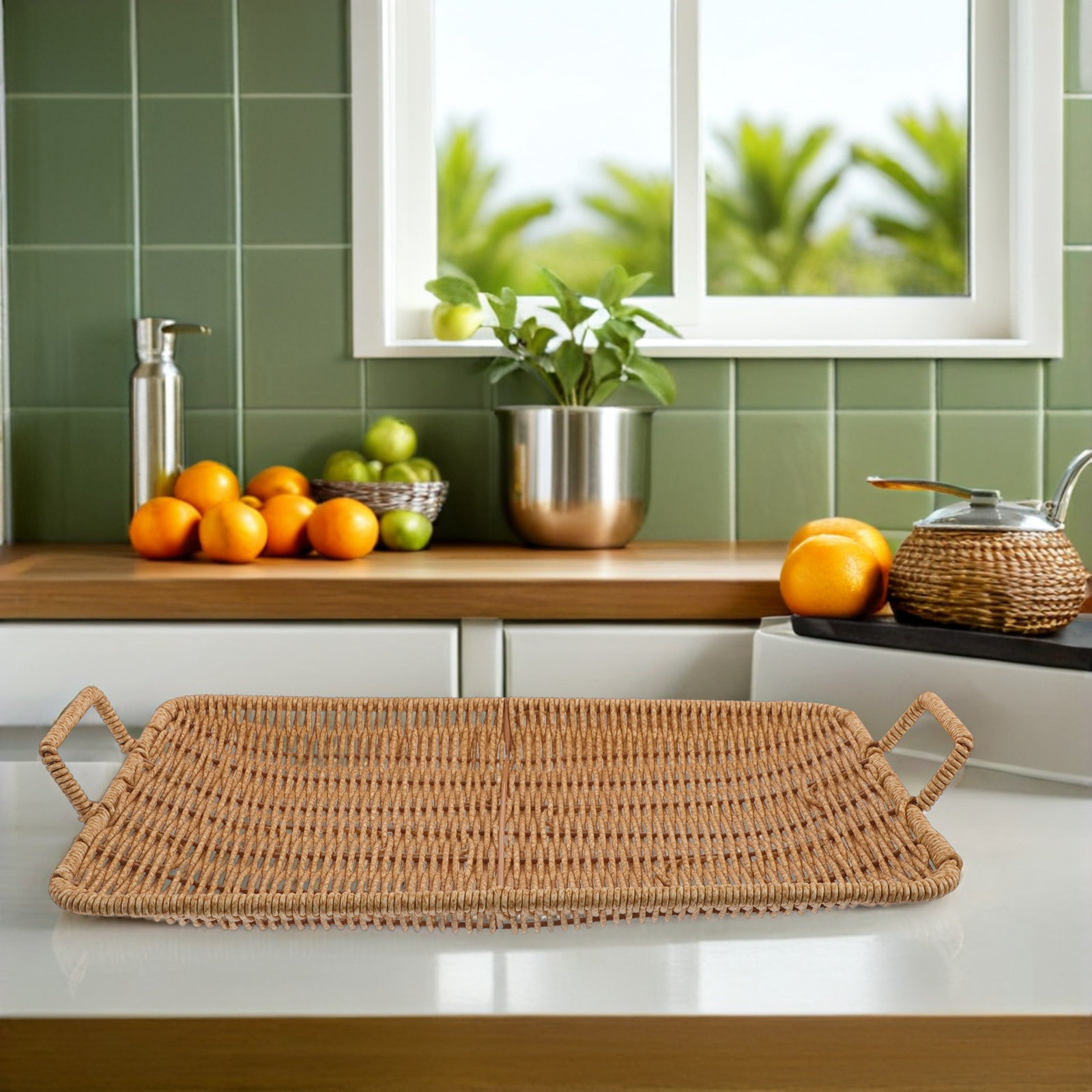 Небольшой прямоугольный поднос – обзор и цена Rattan Tray Handle