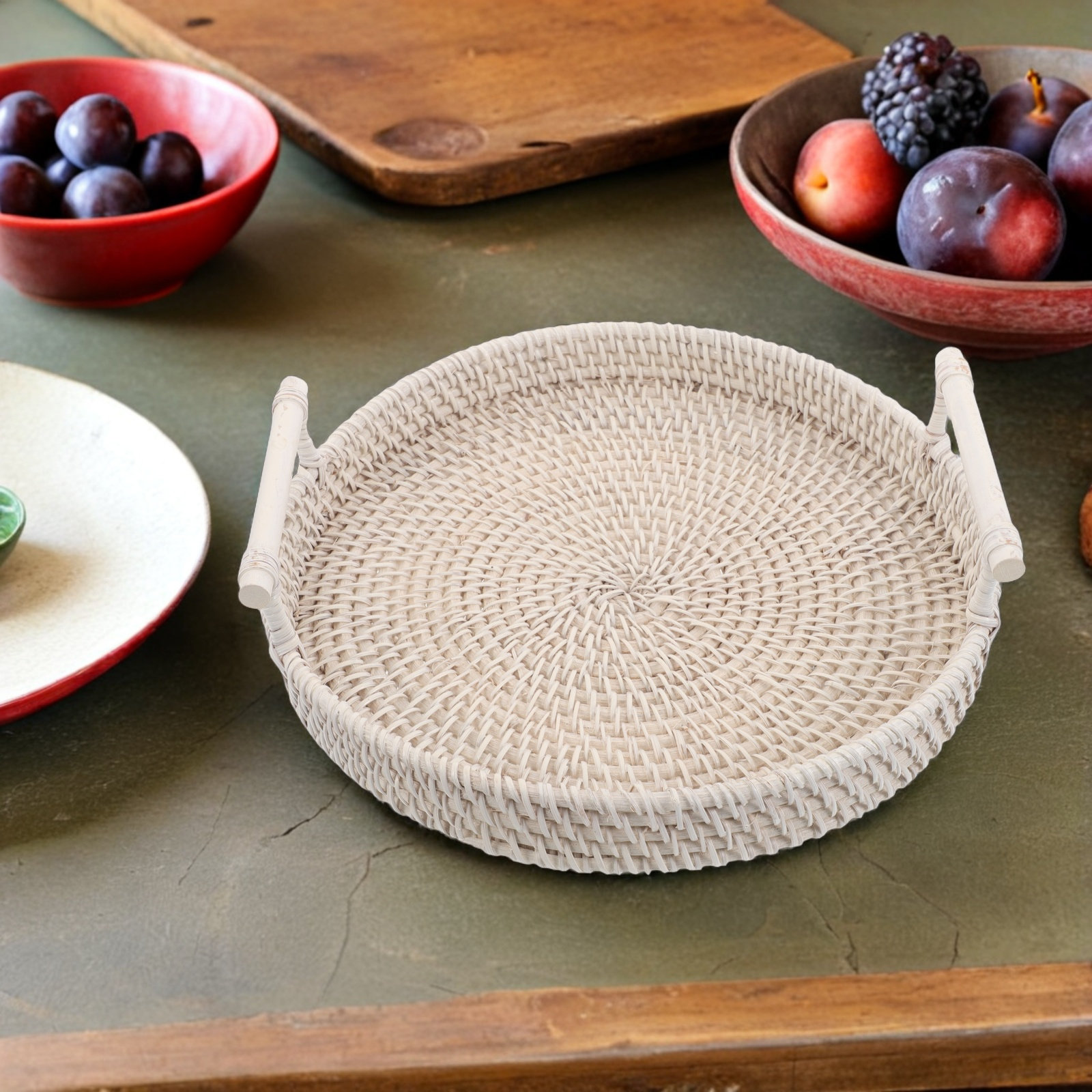 Круглый поднос из ротанга ручн – обзор и цена Rattan Tray Handle