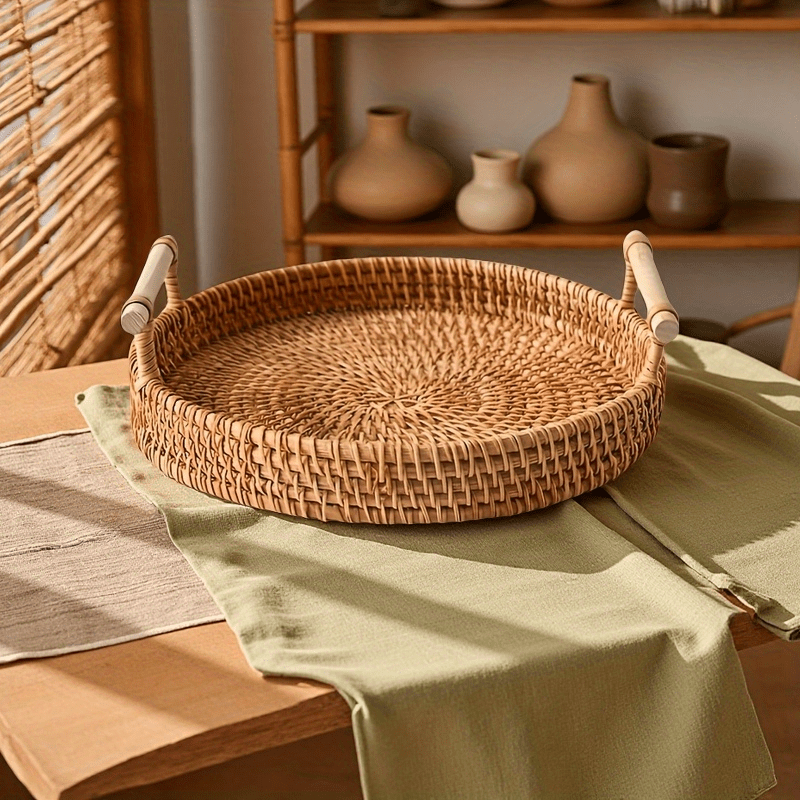 Плетеное круглое блюдо из рота – обзор и цена Rattan Tray Handle